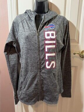 NFL Team Apparel Buffalo Bills Womens S Full Zip Hoodie Gray Space Dye Athletic